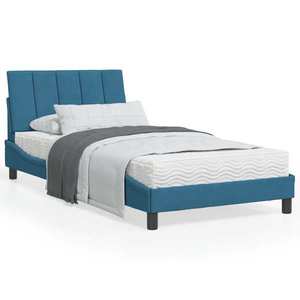 vidaXL Cadru de pat cu lumini LED, albastru, 100x200 cm, catifea imagine