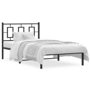 vidaXL Cadru de pat din metal cu tăblie, negru, 100x200 cm imagine