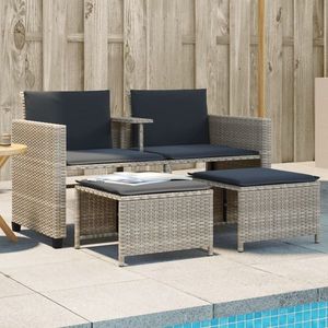 vidaXL Canapea de grădină cu 2 locuri cu masă și scaune gri poliratan imagine