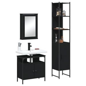 vidaXL Set mobilier de baie, 3 piese, negru, lemn compozit imagine