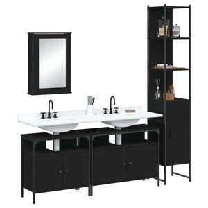 vidaXL Set mobilier de baie, 4 piese, negru, lemn prelucrat imagine