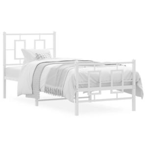 vidaXL Cadru de pat metalic cu tăblie de cap/picioare, alb, 75x190 cm imagine