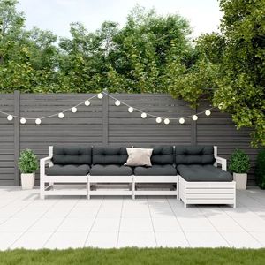 vidaXL Set mobilier grădină cu perne, 5 piese, alb, lemn de pin imagine