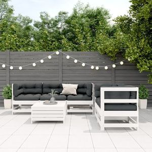 vidaXL Set mobilier de grădină cu perne, 6 piese, alb, lemn masiv pin imagine