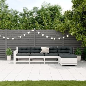 vidaXL Set mobilier grădină cu perne 5 piese alb lemn masiv de pin imagine