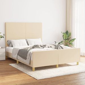 vidaXL Cadru de pat cu tăblie, crem, 140x200 cm, textil imagine