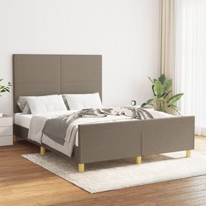 vidaXL Cadru de pat cu tăblie, gri taupe, 140x190 cm, textil imagine