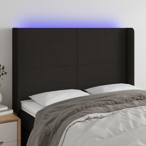 vidaXL Tăblie de pat cu LED, negru, 147x16x118/128 cm, textil imagine