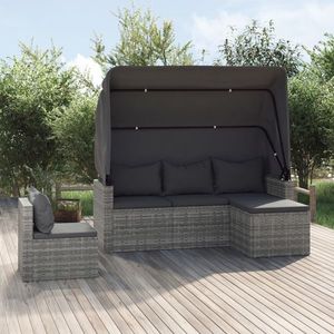 vidaXL Set canapea de grădină cu perne, 4 piese, gri, poliratan imagine