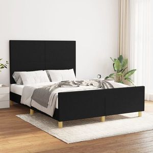 vidaXL Cadru de pat cu tăblie, negru, 140x190 cm, textil imagine