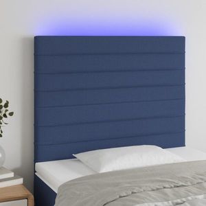 vidaXL Tăblie de pat cu LED, albastru, 90x5x118/128 cm, textil imagine