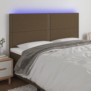 vidaXL Tăblie de pat cu LED, maro închis, 200x5x118/128 cm, textil imagine