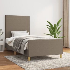 vidaXL Cadru de pat cu tăblie, gri taupe, 90x200 cm, textil imagine