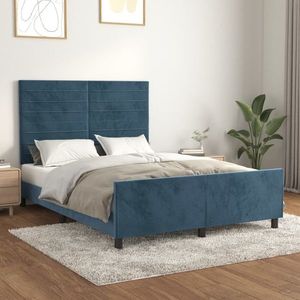 vidaXL Cadru de pat cu tăblie, albastru închis, 140x200 cm, catifea imagine