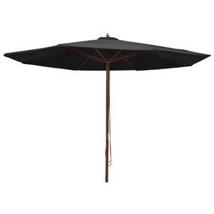 vidaXL Umbrelă de soare de exterior, stâlp din lemn, negru, 350 cm imagine