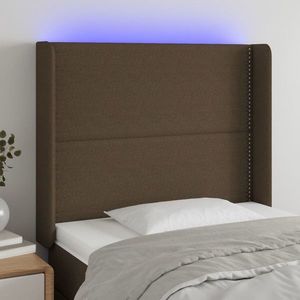 vidaXL Tăblie de pat cu LED, maro închis, 103x16x118/128 cm, textil imagine