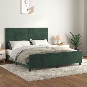vidaXL Cadru de pat cu tăblie, verde închis, 180x200 cm, catifea imagine