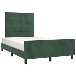 vidaXL Cadru de pat cu tăblie, verde închis, 120x190 cm, catifea imagine