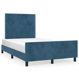 vidaXL Cadru de pat cu tăblie, albastru închis, 120x190 cm, catifea imagine