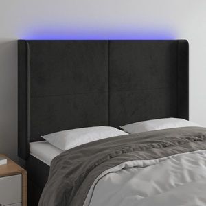 vidaXL Tăblie de pat cu LED, negru, 147x16x118/128 cm, catifea imagine
