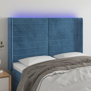 vidaXL Tăblie de pat cu LED, albastru închis, 147x16x118/128cm catifea imagine