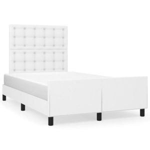 vidaXL Cadru de pat cu tăblie, alb, 120x190 cm, piele ecologică imagine
