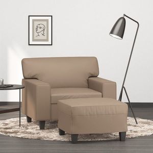 vidaXL Fotoliu canapea cu taburet, cappuccino, 60 cm, piele ecologică imagine