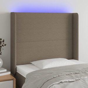 vidaXL Tăblie de pat cu LED, gri taupe, 103x16x118/128 cm, textil imagine