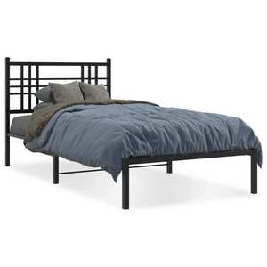 vidaXL Cadru de pat din metal cu tăblie, negru, 107x203 cm imagine