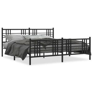 vidaXL Cadru pat cu tăblie la cap/picioare, negru, 180x200 cm imagine