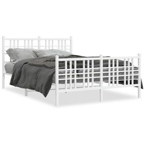 vidaXL Cadru de pat metalic cu tăblie de cap/picioare, alb, 137x190 cm imagine