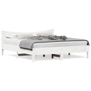 vidaXL Cadru de pat cu tăblie, alb, 180x200 cm, lemn masiv de pin imagine