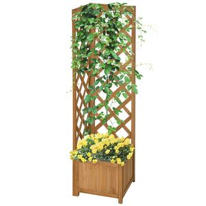 Outsunny Jardiniera de gradina din lemn de brad maro cu grila pentru plante cataratoare, 40x40x145cm | AOSOM RO imagine