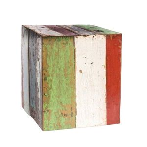 Taburet pentru gradina Calypso, 40 x 40 x 45 cm, lemn de tec reciclat, multicolor imagine