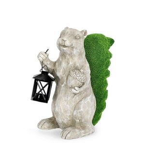 Decoratiune de gradina Garden Squirrel W-Lantern, Bizzotto, 26x18.5x35 cm, magneziu, gri/verde imagine