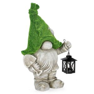 Decoratiune de gradina Garden Gnome W-Lantern, Bizzotto, 28x20x46 cm, magneziu, Verde imagine
