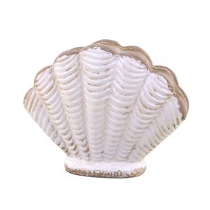Vaza decorativa Shell din ceramica crem antichizat 16x11x21 cm imagine