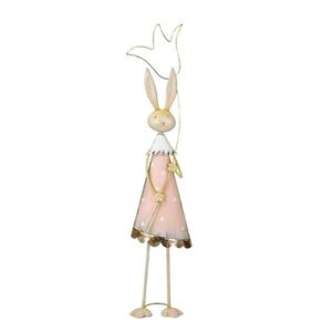 Statueta Flower Bunny din metal roz 21.5x13x90 cm imagine