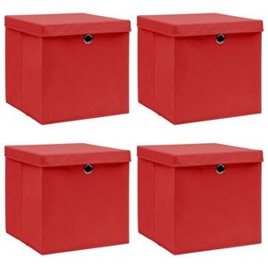 vidaXL Cutii depozitare cu capace 4 buc. roșu, 32x32x32 cm, textil imagine