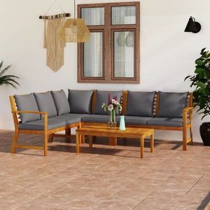vidaXL Set mobilier grădină cu pernă, 5 piese, gri, lemn masiv acacia imagine