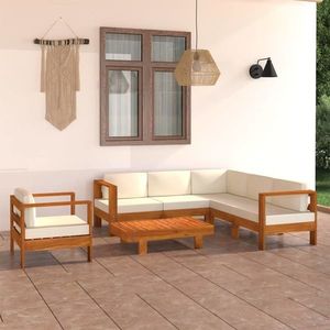 vidaXL Set mobilier grădină perne alb/crem, 7 piese, lemn masiv acacia imagine