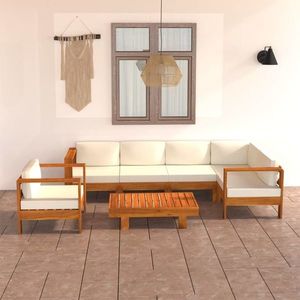 vidaXL Set mobilier grădină perne alb/crem, 7 piese, lemn masiv acacia imagine