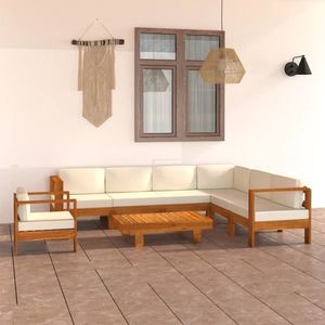 vidaXL Set mobilier grădină perne alb/crem, 8 piese, lemn masiv acacia imagine
