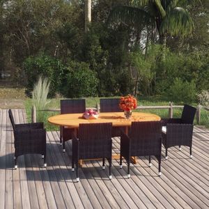 vidaXL Set de masă pentru grădină, 7 piese, negru, poliratan imagine