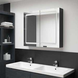 vidaXL Dulap de baie cu oglindă și LED, negru strălucitor, 80x12x68 cm imagine