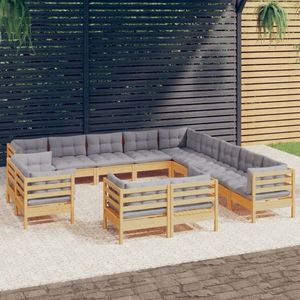 vidaXL Set mobilier de grădină cu perne, 13 piese gri, lemn masiv pin imagine