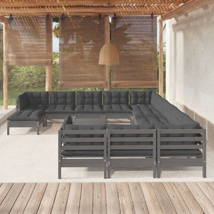 vidaXL Set mobilier de grădină cu perne, 13 piese, gri, lemn de pin imagine