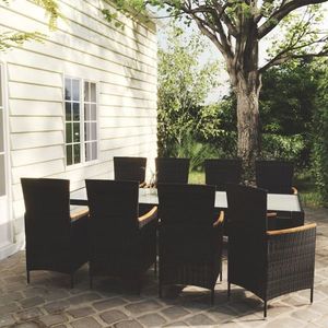 vidaXL Set mobilier de grădină, 9 piese, negru, sticlă și oțel imagine