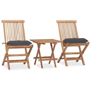 vidaXL Set mobilier exterior pliabil cu perne, 3 piese, lemn masiv tec imagine