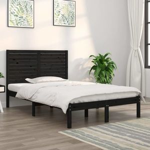 vidaXL Cadru de pat cu tăblie 4FT, dublu mic, negru, lemn masiv imagine